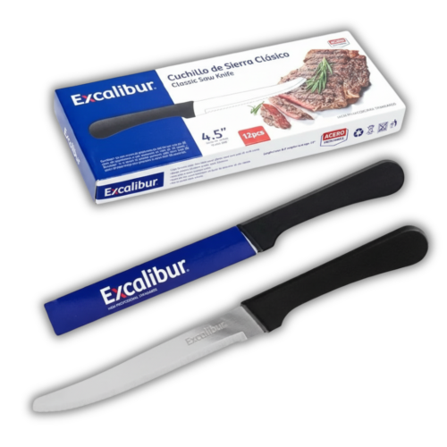 CAJA CUCHILLO DE MESA 4.5" MANGO NEGRO EXCALIBUR 12UND